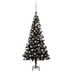 Árvore natal artificial pré-iluminada c/ bolas PVC preto