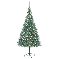 Árvore natal artificial pré-iluminada c/ bolas e pinhas 210 cm