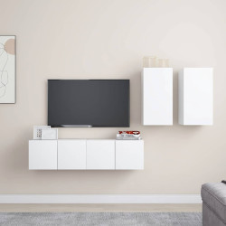 4 Pcs conjunto de móveis de TV derivados de madeira branco