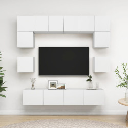 8 Pcs conjunto de móveis de TV derivados de madeira branco