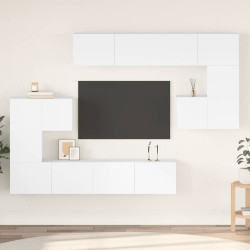 8 Pcs conjunto de móveis de TV derivados de madeira branco