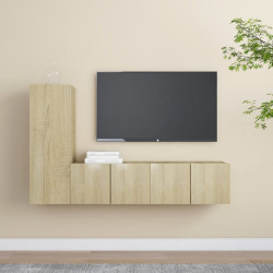 3 Pcs conjunto móveis de TV derivados madeira carvalho sonoma