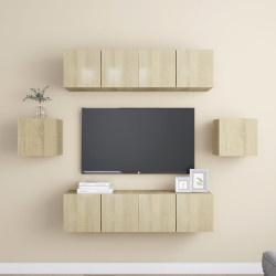 6 Pcs conjunto móveis de TV derivados madeira carvalho sonoma
