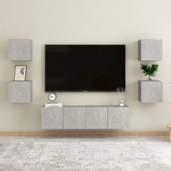 6 Pcs conjunto de móveis de TV contraplacado cinzento cimento
