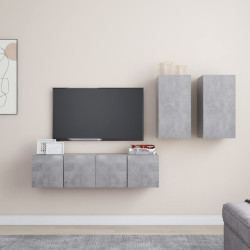 4 Pcs conjunto de móveis de TV contraplacado cinzento cimento
