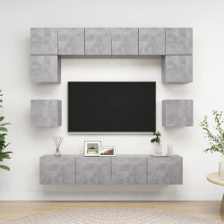 8 Pcs conjunto de móveis TV derivados madeira cinzento cimento