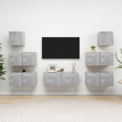 7 Pcs conjunto de móveis de TV derivados madeira cinza cimento