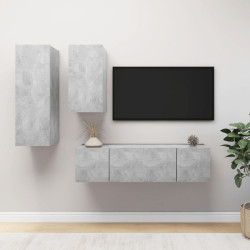 4 Pcs conjunto de móveis de TV derivados madeira cinza cimento