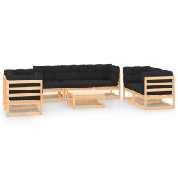 8 Pcs conjunto lounge de jardim c/ almofadões pinho maciço