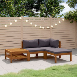 4 Pcs conjunto lounge de jardim c/ almofadões acácia maciça