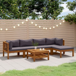 7 Pcs conjunto lounge de jardim com almofadões acácia maciça