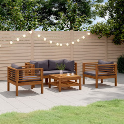 5 Pcs conjunto lounge de jardim c/ almofadões acácia maciça