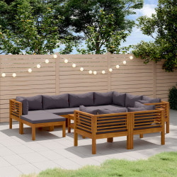 10 Pcs conjunto lounge de jardim com almofadões acácia maciça