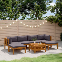 7 Pcs conjunto lounge de jardim com almofadões acácia maciça