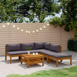 6 Pcs conjunto lounge de jardim c/ almofadões acácia maciça
