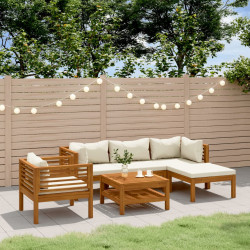 6 Pcs conjunto lounge jardim c/ almofadões creme acácia maciça