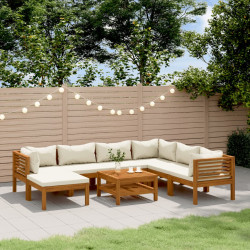 8 Pcs conjunto lounge jardim c/ almofadões creme acácia maciça