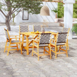 7 Pcs conjunto de jantar para jardim madeira de acácia maciça