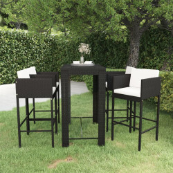 5 Pcs conjunto de bar p/ jardim c/ almofadões vime PE preto