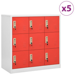 Cacifos 5 pcs 90x45x92,5 cm aço cinzento-claro e vermelho