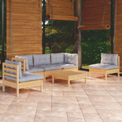 6 Pcs conjunto lounge de jardim + almofadões cinza pinho maciço