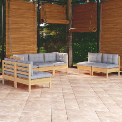 7 Pcs conjunto lounge de jardim + almofadões cinza pinho maciço