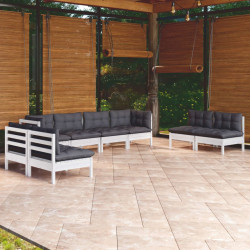 8 Pcs conjunto lounge de jardim c/ almofadões pinho maciço