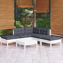 6 Pcs conjunto lounge de jardim c/ almofadões pinho branco