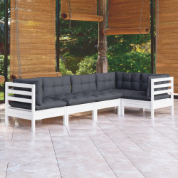 5 Pcs conjunto lounge de jardim c/ almofadões pinho branco