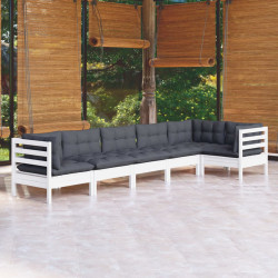 6 Pcs conjunto lounge de jardim c/ almofadões pinho branco