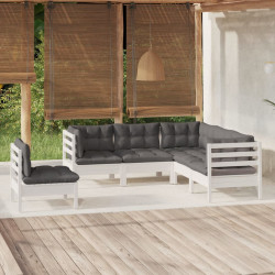 5 Pcs conjunto lounge de jardim c/ almofadões pinho branco