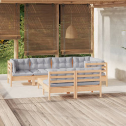8 Pcs conjunto lounge de jardim + almofadões cinza pinho maciço