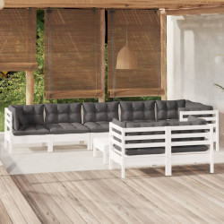 9 Pcs conj. lounge de jardim c/ almofadões pinho maciço branco