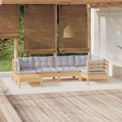 6 Pcs conjunto lounge de jardim + almofadões cinza pinho maciço