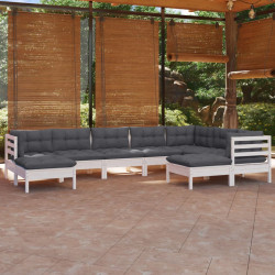 9 Pcs conj. lounge de jardim c/ almofadões pinho maciço branco