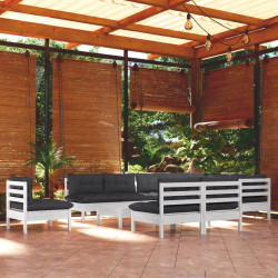 11 Pcs conj. lounge de jardim c/ almofadões pinho maciço branco