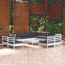 12 Pcs conj. lounge de jardim c/ almofadões pinho maciço branco