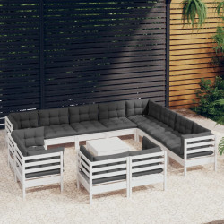13 Pcs conj. lounge de jardim c/ almofadões pinho maciço branco