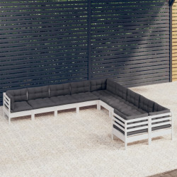 10 Pcs conjunto lounge de jardim c/ almofadões pinho branco