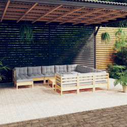 12 Pcs conjunto lounge de jardim c/ almofadões cinza pinho