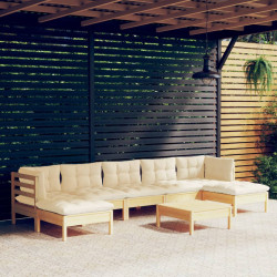8 Pcs conjunto lounge jardim c/ almofadões cor creme pinho