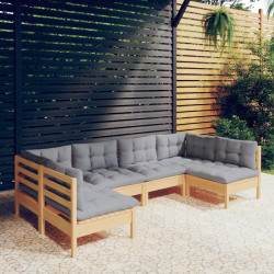 6 Pcs conjunto lounge de jardim + almofadões cinza pinho maciço