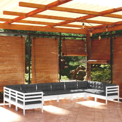 10 Pcs conjunto lounge de jardim c/ almofadões pinho branco