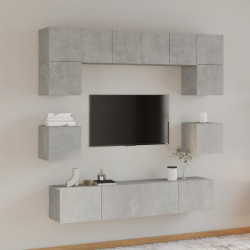 Conjunto móveis de TV 8 pcs madeira processada cinzento cimento