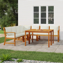 7 Pcs conjunto de jantar p/ jardim c/ almofadões acácia maciça