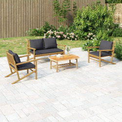 4Pcs conj. lounge de jardim bambu c/ almofadões cinzento-escuro