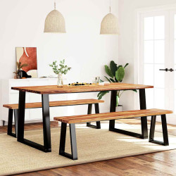 3 Pcs conjunto de jantar c/ bordas vivas acácia maciça