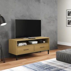 Móvel de TV c/ pernas de metal pinho maciço oslo castanho
