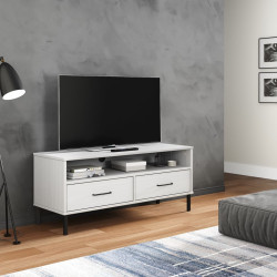 Móvel de TV c/ pernas de metal pinho maciço oslo branco