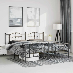 Estrutura de cama com cabeceira e pés 193x203 cm metal preto